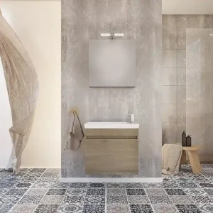 Trygg betalning Badrumspaket 60 cm Ljus träimitation med Spegelskåp - Luxus