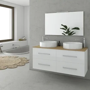 Badrumspaket 119 cm Vit & Trä med Spegelskåp - Torino Erbjudande