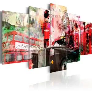 Begränsat antal Tavla Memories From London 5 Pieces 200X100 Röd|Flerfärgad - Inredning & dekor