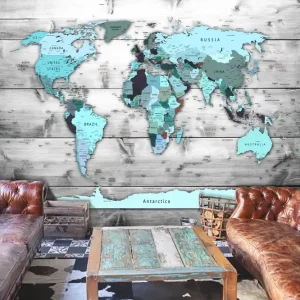 Begränsad tid Fototapet World Map Blue Continents 150x105 - Inredning & dekor