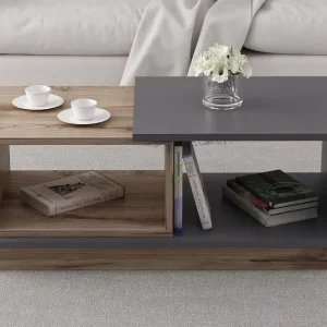 Köp online Broceni Soffbord 90 cm med Förvaring Hyllor Antracit/Natur - Möbler