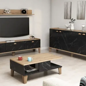 Möbelset för vardagsrum 35x178 cm 3 Delar Natur/Svart - Möbler risnedsättning