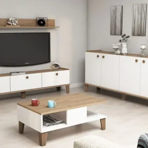 Sänkt pris Möbelset för vardagsrum 35x178 cm 2 Delar Natur/Vit - Möbler