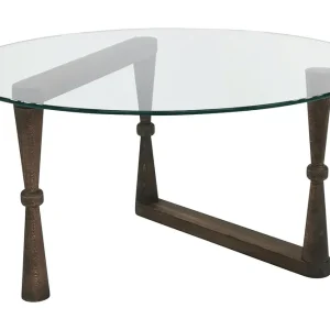 Sabani Soffbord 80 cm Runt Svarvade Ben Glas/Valnötsbrun - Möbler Lägg i varukorgen