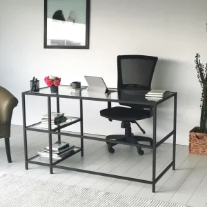 Begränsat erbjudande Sabani Skrivbord 130 cm med Förvaring 2 Hyllor Glas/Svart - Möbler