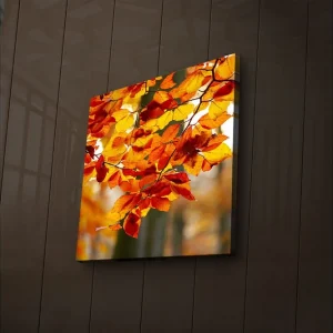 Utförsäljning Canvastavla med LED-belysning 28x28 cm - Höstlöv i varma nyanser av gult och orange Gult / Orange / Rött - Inredning