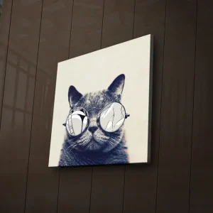 Erbjudande Canvastavla med LED-belysning 28x28 cm - Katt med solglasögon Grå / Vit / Svart - Inredning