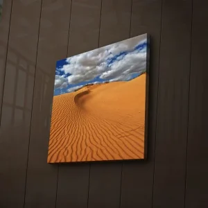 Kampanj Canvastavla med LED-belysning 40x40 cm - Sanddyner under en blå himmel med moln Orange / Blå / Vit - Inredning
