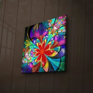 Canvastavla med LED-belysning 40x40 cm - Färgglad abstrakt komposition med blommiga mönster Röd / Lila / Grön - Inredning Extra rabatt