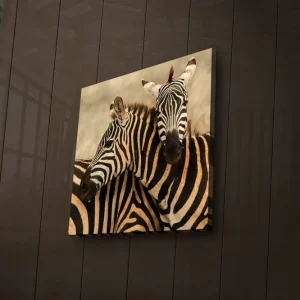 Canvastavla med LED-belysning 40x40 cm - Två zebror som står nära varandra Svart / Beige / Vit - Inredning Begränsat antal