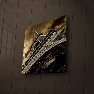 Billigare Canvastavla med LED-belysning 40x40 cm - Stiliserad bild av Eiffeltornet i sepia-toner Svart / Brunt / Beige - Inredning