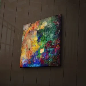 Nedsatt pris Canvastavla med LED-belysning 40x40 cm - Färgrik abstrakt komposition med dynamiska former Grön / Blå / Röd - Inredning