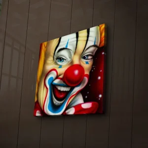 Erbjudandepris Canvastavla med LED-belysning 40x40 cm - Glad clown med färgglad smink och röd näsa Röd / Gul / Blå - Inredning