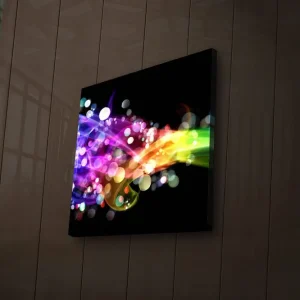 Rea Canvastavla med LED-belysning 40x40 cm - Färgglad abstrakt komposition med ljusa svallande linjer Lila / Grön / Gul - Inredning