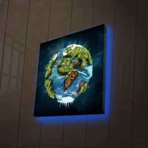 Lågt pris Canvastavla med LED-belysning 28x28 cm - Jorden med grönskande landskap och vattenytor Grön / Blå / Brun - Inredning
