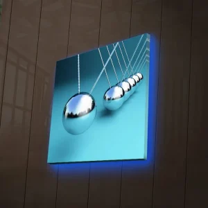 Kundfavorit Canvastavla med LED-belysning 28x28 cm - Reflekterande pendlar i en harmonisk komposition Silver / Turkos - Inredning