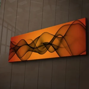Canvastavla med LED-belysning 30x90 cm - Abstrakt komposition med svepande linjer i varma toner Orange / Svart - Inredning Lågt pris