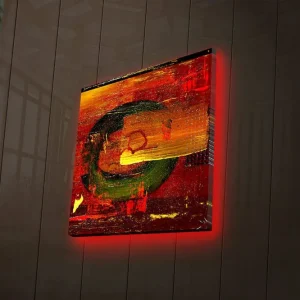 Rabatter Canvastavla med LED-belysning 28x28 cm - Abstrakt komposition med cirkulära former och starka färger Röd / Grön / Gul - Inredning