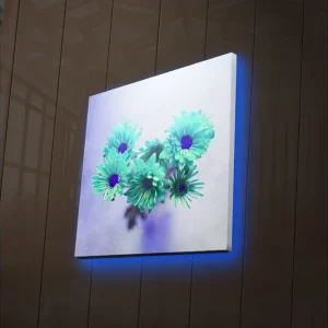 Canvastavla med LED-belysning 28x28 cm - Färgglad bukett av blommor i turkosa nyanser Turkos / Lila - Inredning I lager
