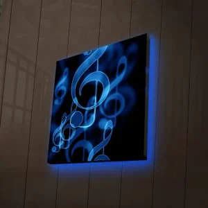 Canvastavla med LED-belysning 28x28 cm - Abstrakt komposition med musiknoter i blå nyanser Blå / Svart - Inredning Rea