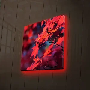 Canvastavla med LED-belysning 28x28 cm - Klar röd lönnlöv i höstfärger Röd / Orange / Mörkblå - Inredning Lägg i varukorgen