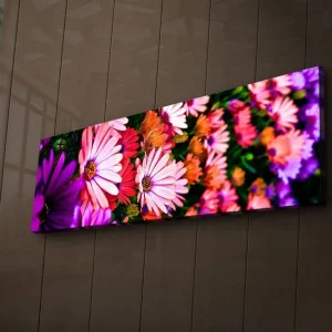 Beställ idag Canvastavla med LED-belysning 30x90 cm - Färgrik bukett av blommor Rosa / Lila / Grön - Inredning