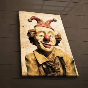 Trygg betalning Canvastavla med LED-belysning 70x45 cm - Glad clown med röd näsa och färgglad hatt Gul / Röd / Beige - Inredning