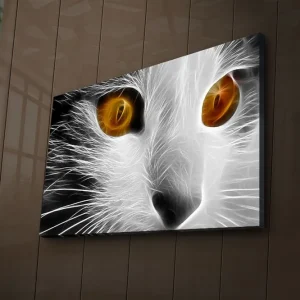 Begränsat antal Canvastavla med LED-belysning 45x70 cm - Kattans ansikte med intensiva ögon Vit / Svart / Orange - Inredning