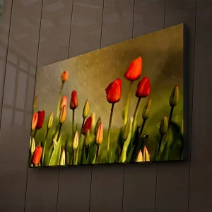 Canvastavla med LED-belysning 45x70 cm - Färgglada tulpaner i blomning Röd / Grön / Gulgrön - Inredning Expressleverans