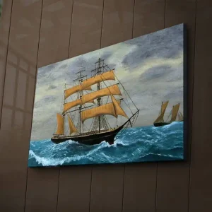 Canvastavla med LED-belysning 45x70 cm - Segelbåt på stormigt hav Blå / Beige / Grå - Inredning risnedsättning