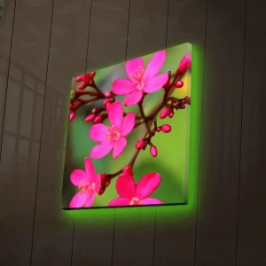 Canvastavla med LED-belysning 40x40 cm - Färgglad bukett av blommor Rosa / Grön / Ljusgrön - Inredning Reapris
