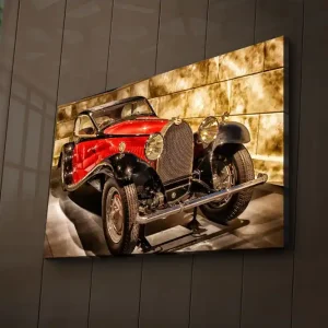 Expressleverans Canvastavla med LED-belysning 45x70 cm - Klassisk sportbil i röd och svart färgkombination Röd / Svart / Grå - Inredning