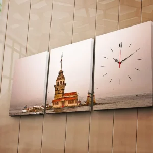 Billig Dekorativ Canvasmålning med Klocka 3 Delar Flerfärgad - Inredning