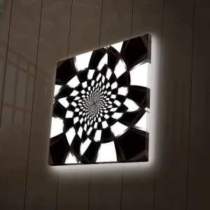Premium Canvastavla med LED-belysning 40x40 cm - Abstrakt spiralformad komposition i svart och vitt Svart / Vitt - Inredning