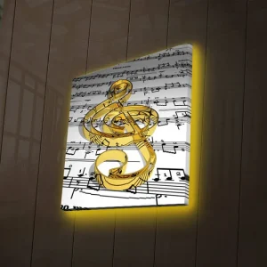 Outlet Canvastavla med LED-belysning 40x40 cm - Notsymbol i guld mot notblad Guld / Vitt / Svart - Inredning