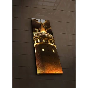 Premium Canvastavla med LED-belysning 90x30 cm - Imponerande torn med gyllene detaljer Guld / Brunt - Inredning