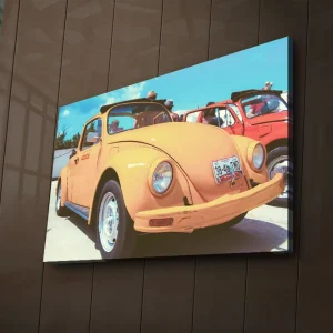 Canvastavla med LED-belysning 45x70 cm - Klassisk Volkswagen-bil i en livlig orange nyans Orange / Blå / Vit - Inredning Billig