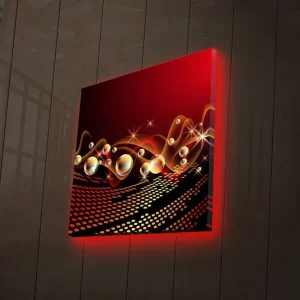 Reapris Canvastavla med LED-belysning 40x40 cm - Abstrakt komposition med svävande former och blanka bubblor Röd / Svart / Guld - Inredning
