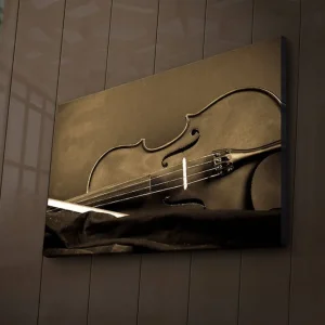 Canvastavla med LED-belysning 45x70 cm - Elegant violin i sepia-toner Svart / Brunt / Beige - Inredning Populär