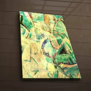 Canvastavla med LED-belysning 70x45 cm - Abstrakt komposition med geometriska former i olika nyanser Grön / Guld / Brun - Inredning Utförsäljning