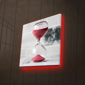 Fynd Canvastavla med LED-belysning 40x40 cm - Timglas med röd sand som symboliserar tidens gång Röd / Transparent / Grå - Inredning