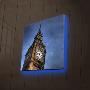 Begränsat erbjudande Canvastavla med LED-belysning 40x40 cm - Storslagen bild av Big Ben i London Mörkblå / Beige / Grå - Inredning