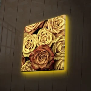 Canvastavla med LED-belysning 40x40 cm - Färgrik samling av rosor i olika nyanser Guld / Brun / Röd - Inredning Sänkt pris