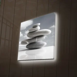 Canvastavla med LED-belysning 40x40 cm - Stapel av grå stenar i harmonisk balans Grå / Vit - Inredning Expressleverans