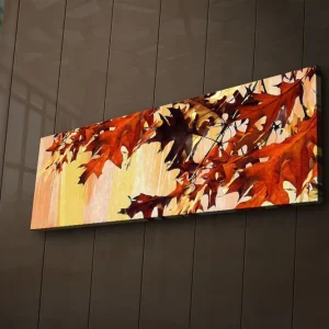 Beställ idag Canvastavla med LED-belysning 30x90 cm - Höstlöv i varma nyanser av röd och orange Röd / Orange / Gul - Inredning