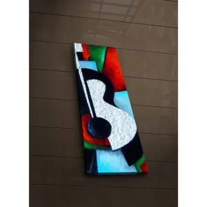 Canvastavla med LED-belysning 90x30 cm - Abstrakt komposition med en gitarr som huvudmotiv Röd / Svart / Vit - Inredning Bästa pris