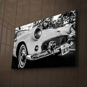 Canvastavla med LED-belysning 45x70 cm - Klassisk bil i retrostil Vit / Svart / Silver - Inredning Billigare