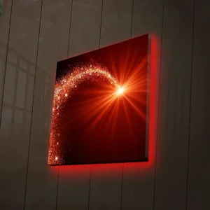 Outlet Canvastavla med LED-belysning 40x40 cm - Glittrande stjärnljus med en dynamisk kurva Röd / Orange / Guld - Inredning