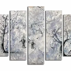 Begränsad tid Stor Canvastavla i 5 delar 105x70 cm - Vinterlandskap med snöklädda träd Vit / Grå / Svart - Inredning