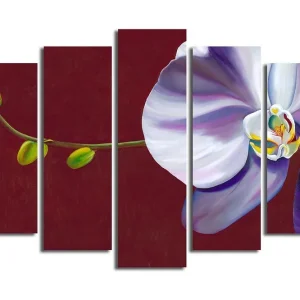 Erbjudande Stor Canvastavla i 5 delar 105x70 cm - Vacker orkidé med eleganta blommor Vit / Lila / Grön - Inredning